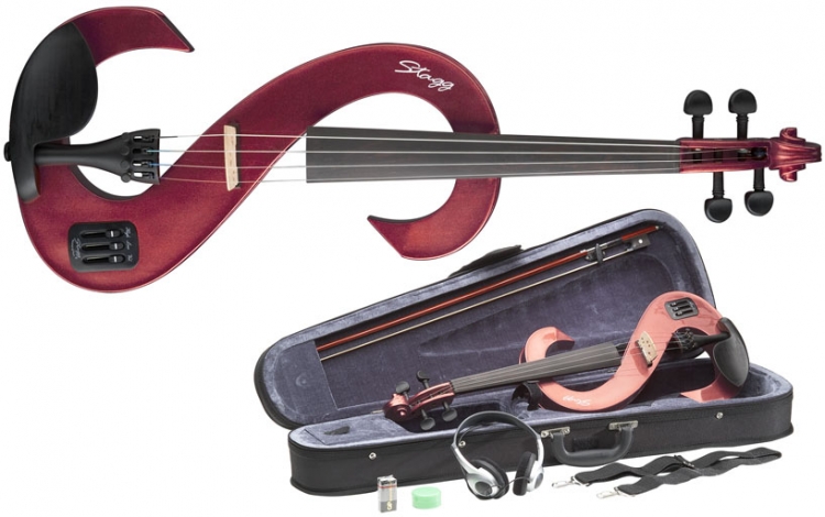 4//4 Silent Violinen Set e-Geige Stagg rot metallic